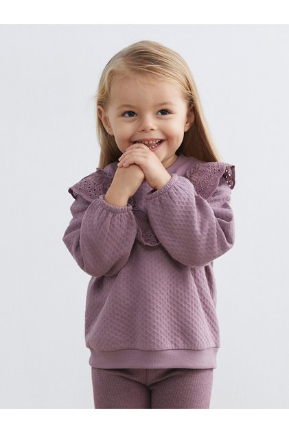 Alita City Farkıyla Lcw Baby Mürdüm Oval Collar Baby Girl Sweatshirt and Leggings