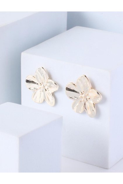 Gold Color Flower Figured Shiny Earrings