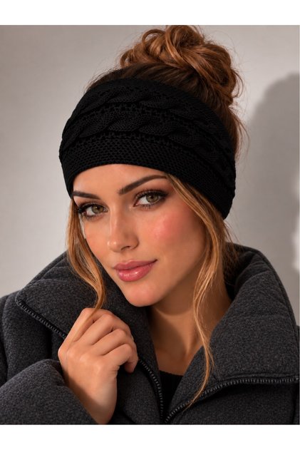 Women's cotton knit bandana | braided hair ear warmer headband 71320 black