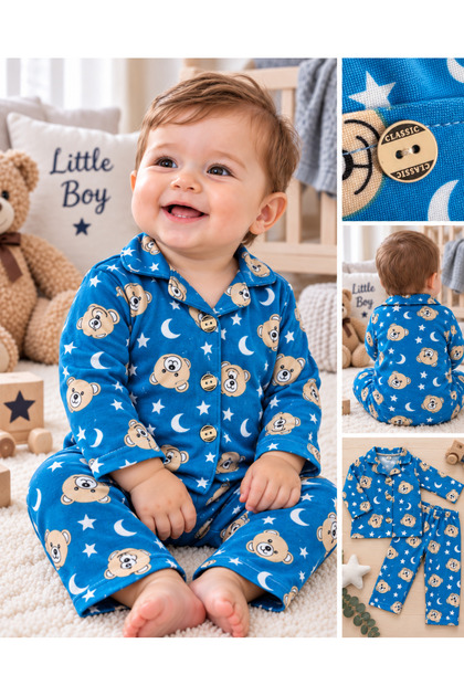 Bebek Yenidogan Çocuk Kiz Erkek Pamuklu Oyali Pijama Takımı 9-24 Aylik