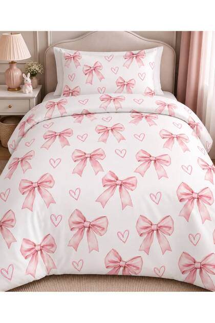 Soft Bow Design, Single Duvet Cover Set (Without Sheets)