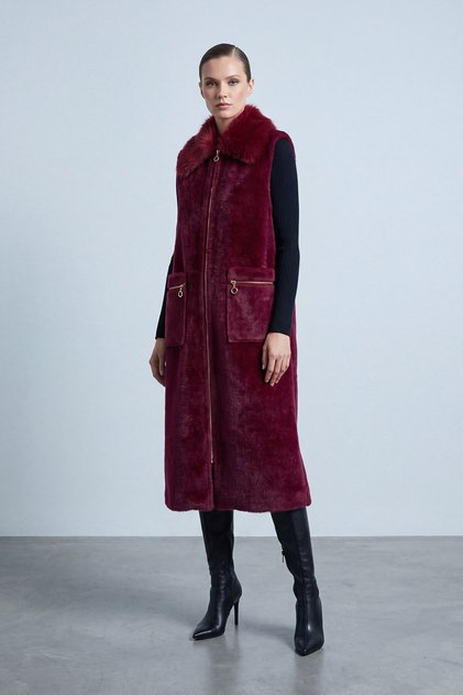 Women's Fur Look Zippered Long Vest 15291