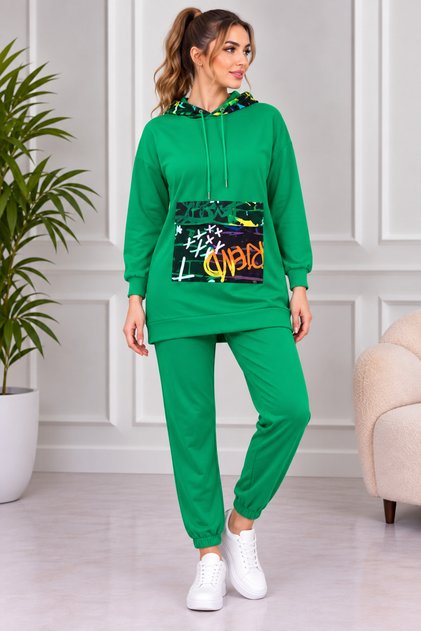 Printed Hooded Graffiti Pattern Youth Tracksuit Set
