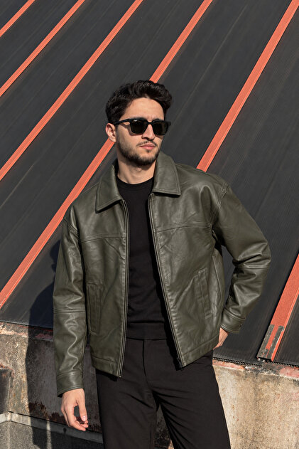 Comfortable Fit, Zippered, Seasonal, Shirt Collar, Faux Leather Jacket 635