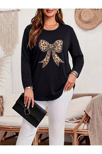 Women's Plus Size Printed Crew Neck Long Sleeve Viscose Cotton Lycra Fabric Oversize