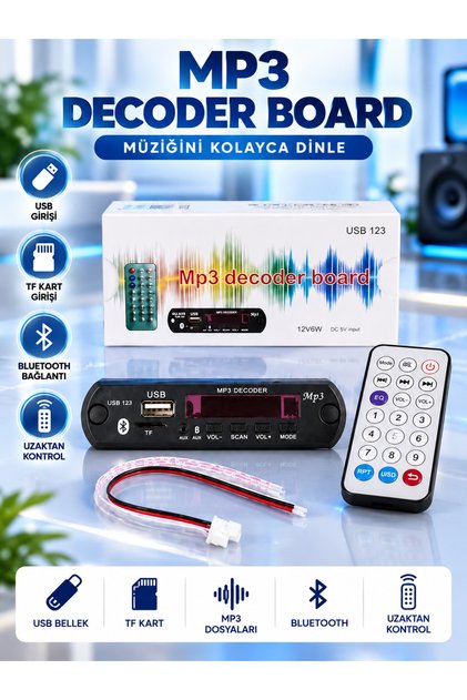USB TF 123 Decoder Bluetooth USB SD AUX Oto Teyp Paneli