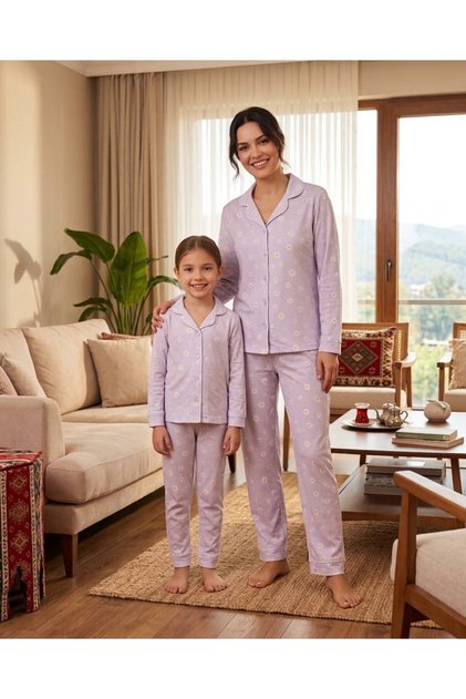 Mother-Daughter 100% Cotton Daisy Patterned Pajama Set (Mother and Child Sold Separately - Price Is for One Item.)