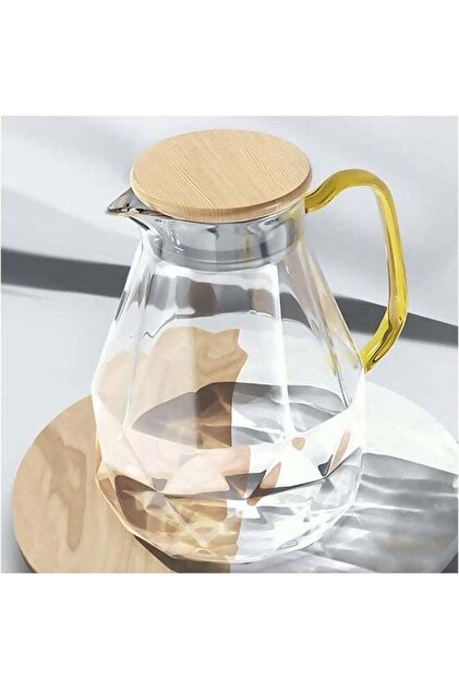 Glass Pitcher with Lid [68 oz], Elegant Diamond Design Water Pitcher with Handle, Decoration for Room, High Durability Water Glass Carafe for Ice Tea Maker, Beverage, Hot/Cold Coffee