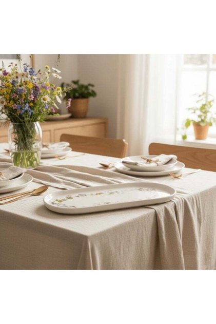 Luhpar Floral 25x11cm, Oval Ceramic Serving Plate, White Decorative Dinnerware