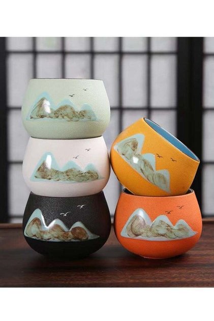 Set Of 5 Double Walled Ceramic Espresso Coffee Cup 5 Ceramic Espresso V60 Coffee/Tea Cups Arabic Mug Nice Packaging Used as Gift 130mL Each Multicolour