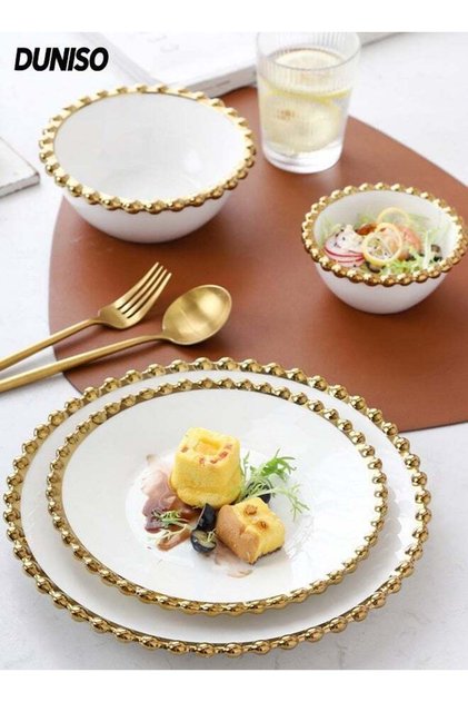4-Piece Eco-Friendly and Food-Grade Ceramic Dinnerware set,High Quality Porcelain Set with Golden b