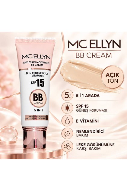 MC ELLYN 5’i 1 Arada BB Krem SPF 15, E Vitaminli Nemlendirici Bakım AÇIK TON