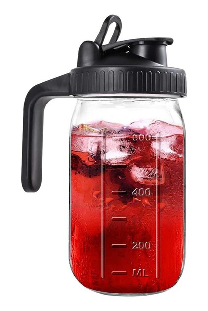 Mason Jar Pitcher, 32 OZ Glass Pitcher with Lid Double Leak-proof with Handle Water Jug Wide Mouth Breast Milk Pitcher Fridge Container for Water, Juice, Iced Coffee, Tea, Juice(Black)