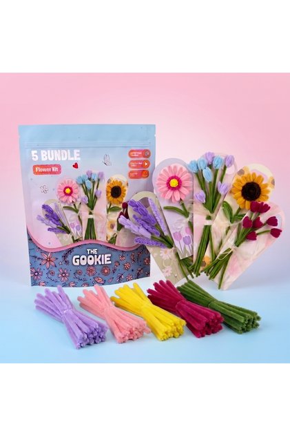5'li Şönil Çiçek Seti – DIY Buket Yapım ve El İşi Hobi Kiti