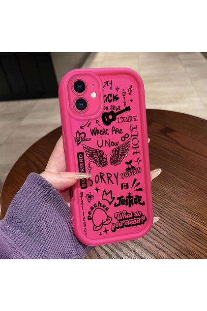 iPhone 11 Compatible Pink Red Silicone Case Shockproof Camera Protection Graffiti Pattern