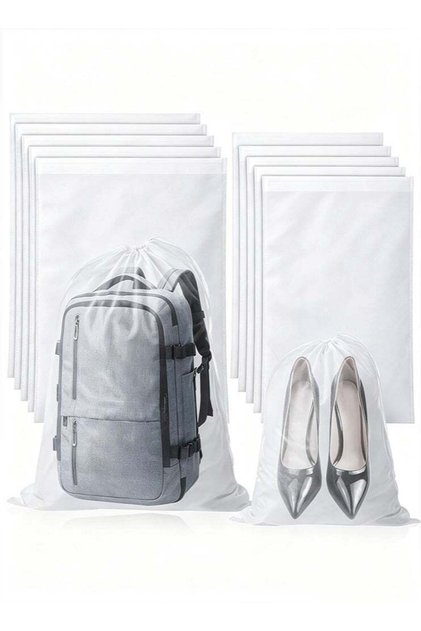 10 PCS White Non-Woven Shoe Storage Bags, Shoe Bags for Travel, Dust Bags for Purses, Breathable Dust-proof Bag, Cloth Storage Pouch, Bag-Covers for Purse, Shoes (2 Sizes)