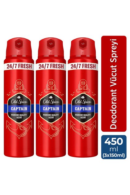 Captain Erkek Alüminyumsuz Sprey Deodorant 150 ml x3 Leke Bırakmaz
