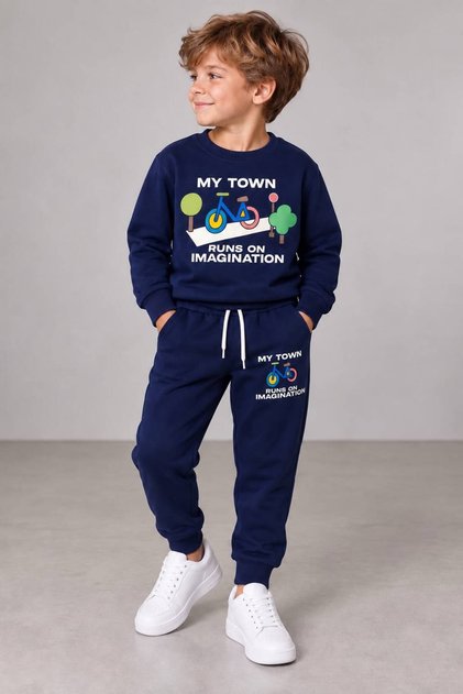Boys' Bicycle Printed Sweatshirt Jogger Pants Top and Bottom Set