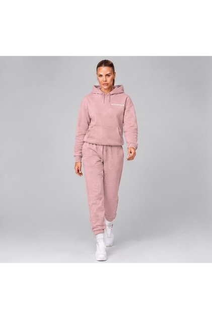 Powder Pink Hooded Oversize Two-Piece Tracksuit Set with Kangaroo Pocket Relaxed Fit Casual Sportswear