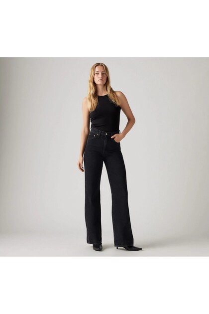 RIBCAGE WIDE LEG JEANS / SÜPER YÜKSEK BEL GENİŞ KOT PANTOLON YIKAMALI SİYAH