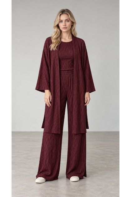 Cardigan Blouse Wide Leg Pants 3-Piece Casual Set