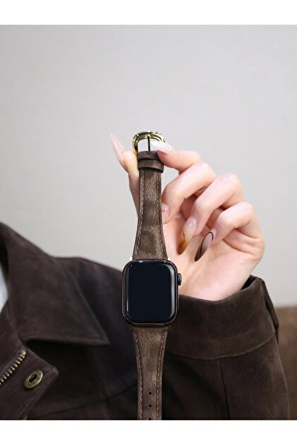 Apple Watch 12-11-10(46MM) 9 8 7(45MM) Se 6 5 4(44MM) Uyumlu Gerçek Süet Deri Kordon