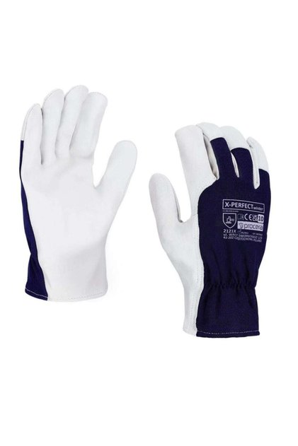 Manusi de protectie, X-Perfect Winter, de iarna, piele capra, alb + bleumarin, marimea 10