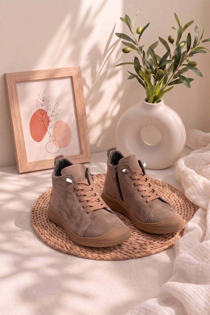 26Bk260.Hb702 Women's Genuine Nubuck Leather Boots Mink