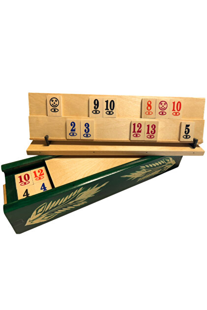 Joc de Rummy sculptat cu piese din lemn - Verde