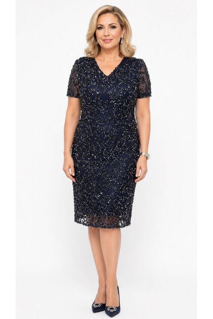 8263 EN BOY LIKRA PAYET KUMAS MIDI ELBISE