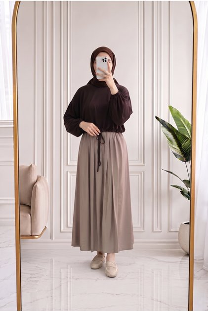 Dilberay Skirt with Drawstring Viscose Tunic-Mf1921 Brown