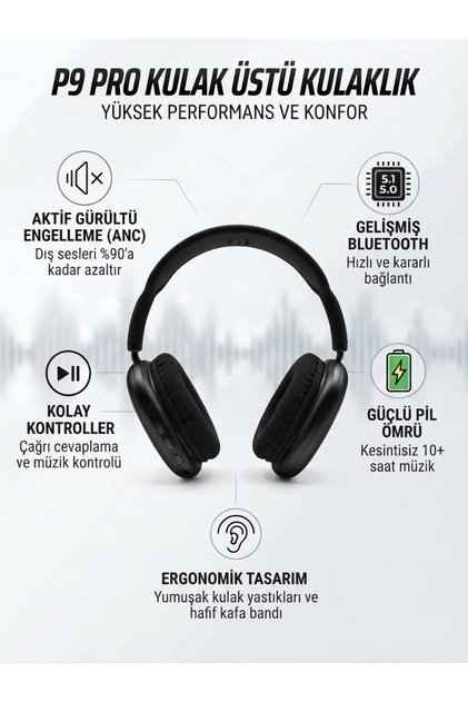 Kablosuz Bluetooth Kulak Üstü Kulaklık ve Mikrofonlu Kulaklık