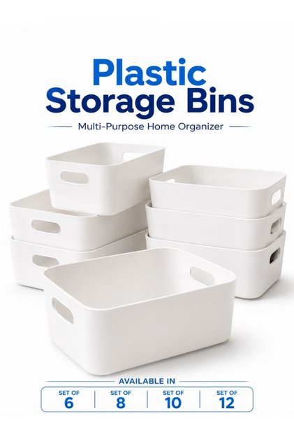 Plastic Storage Bins with Handles, Multi-Purpose Cabinet, Desk & Pantry Organizer