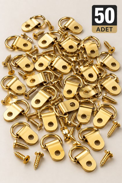 50 Adet Çerçeve Askı Aparatı Gold Renk Vidalı
