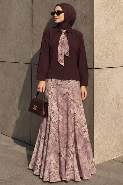 Scarf and Plum Modal Hijab Skirt Set 13860Mu