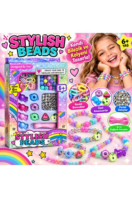Stylish Beads Bilezik ve Kolye Yapım Seti Renkli Boncuklu Takı Tasarım Seti