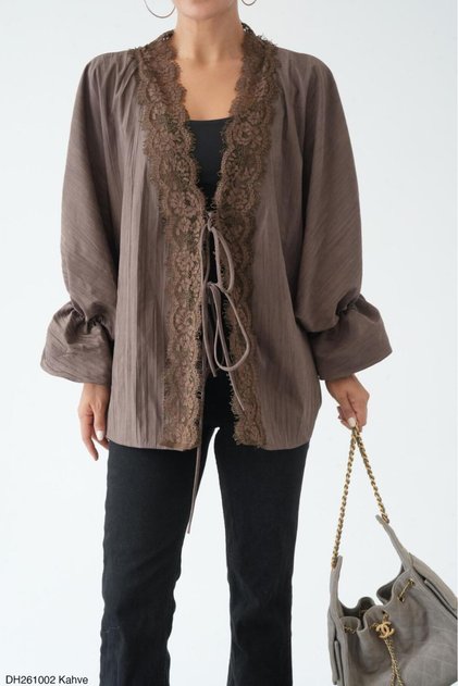 Women's Lace Detailed Cardigan with Ties
