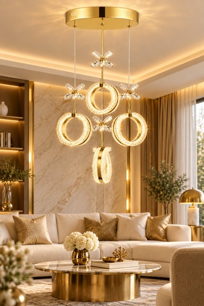 Venüs Sarkıt 4'lü Gold 3 Renk LED Avize Modern Salon ve Yemek Odası Aydınlatması