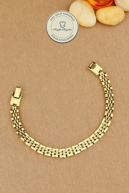 Çelik Bileklik - Gold Kararmaz Solmaz Kordon Model 316L Çelik Bileklik 20 cm