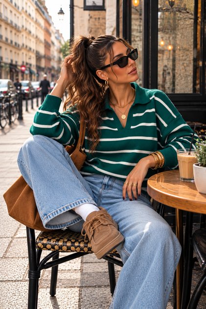 Polo Neck Knitwear Women's Sweater