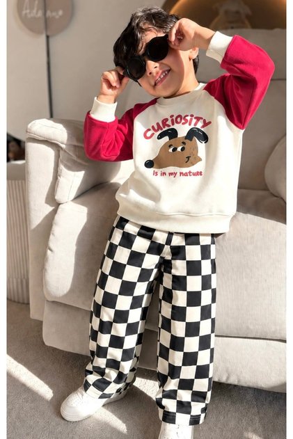 New Season Checkerboard Patterned Unisex Top and Bottom Set