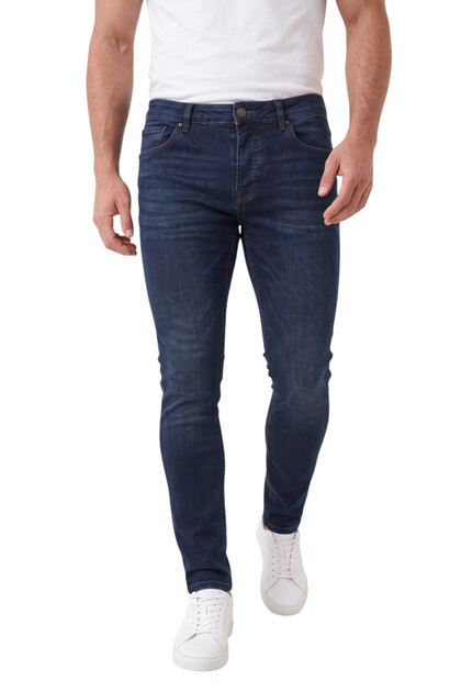 Men's Slim Fit Lycra Soft Textured Jean – Flexible Narrow Leg Navy Blue Jeans 2602167