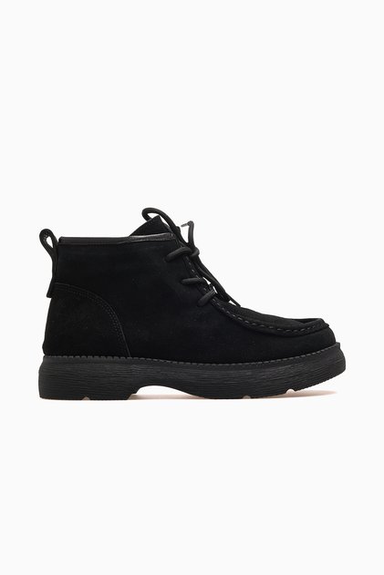 Women's Leather Lace-Up Casual Boots 26K D26Kb-1265 Black Suede