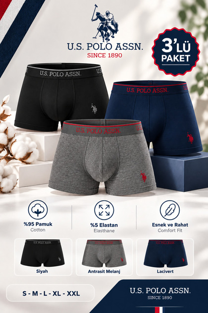 Men'S, Licensed, Uspa, 95% Cotton, 5% Elastane, Flexible Waistband, Colorful, Comfort, 3-Piece Boxer Set