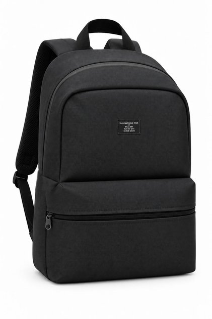 15.6 Inch Compatible Black Backpack with Waterproof Fabric and Zipper Feature