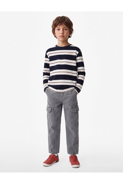 Cotton Crew Neck Long Sleeve Striped T-Shirt