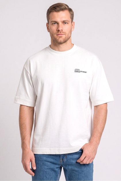 Men Crew Neck Short Sleeve Brand Logo T-Shirt, White