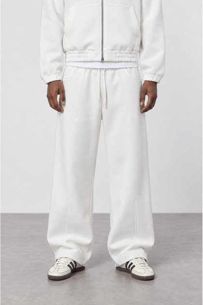 Men's Pocket Detailed Panda Baggy Sweatpants Ecru