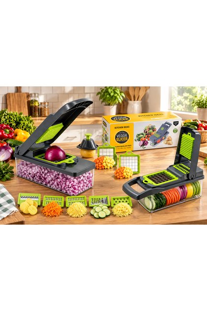 Set Complet pentru Bucătărie – Răzătoare Multifuncțională Premium & Feliator de Fructe și Legume, 14 Accesorii pentru Tăiere, Feliere și Răzuire Rapidă
