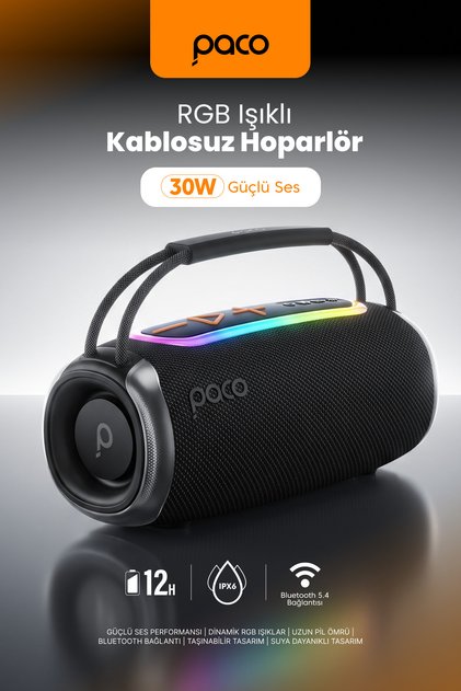 Paco 30W Güçlü Ses BT Aux USB TF Card Çoklu Bağlantılı Suya Dayanıklı Speaker Hoparlör Ses Bombası